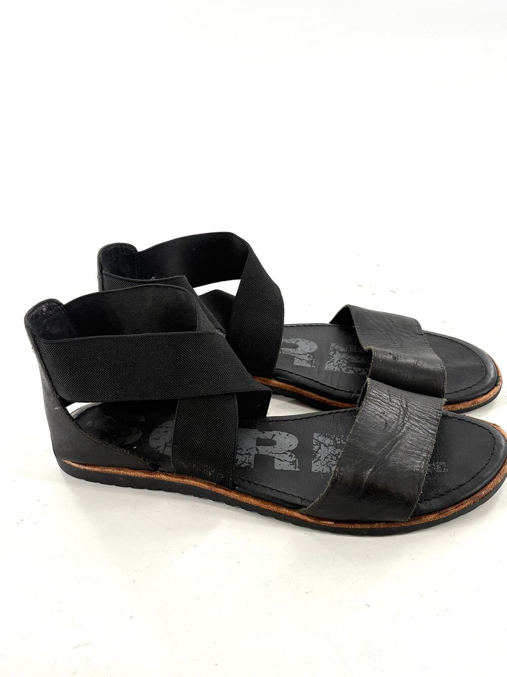 Sorel Ella II Leather Sandals 8.5 Black Travel Comfort Resort Capsule Minimalist